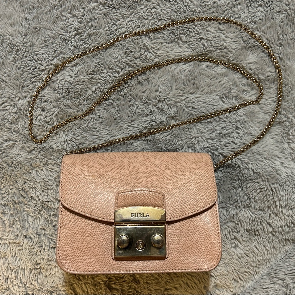 Furla Metropolitan Mini Blush Crossbody Bag with Gold Chain